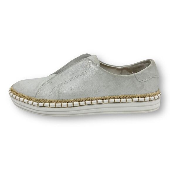 J/Slides NYC Kayla Leather Metallic Gray Slip-On Sneakers Whipstitch Detail 7 - Picture 4 of 12
